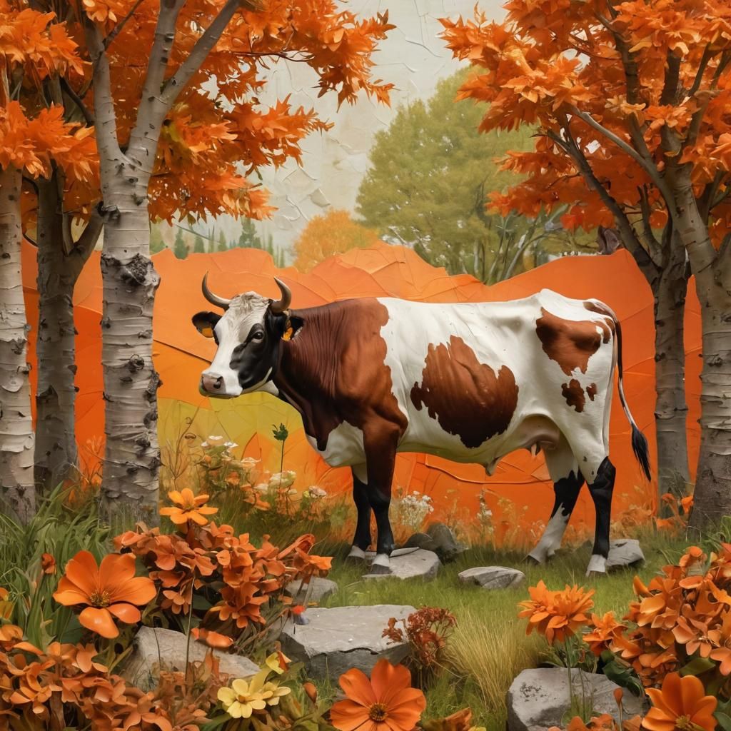 Autumn Landscape Collage in Mixed Media