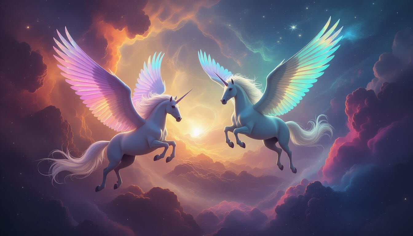 Pegasi Soar Through Cosmic Nebula in Digital Matte Painting