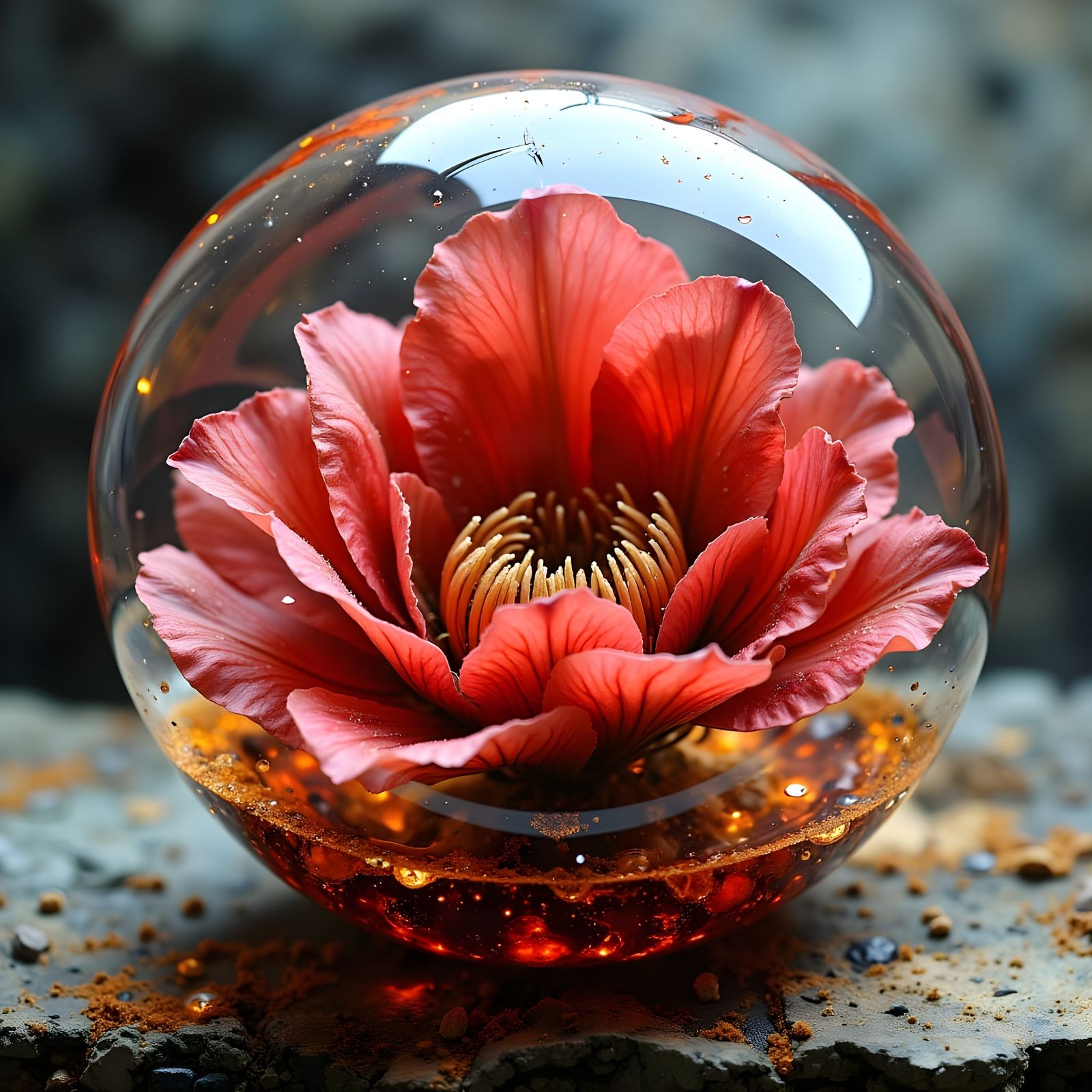 Surrealistic Glass Flower Avalanche in Hyperrealistic Photog...