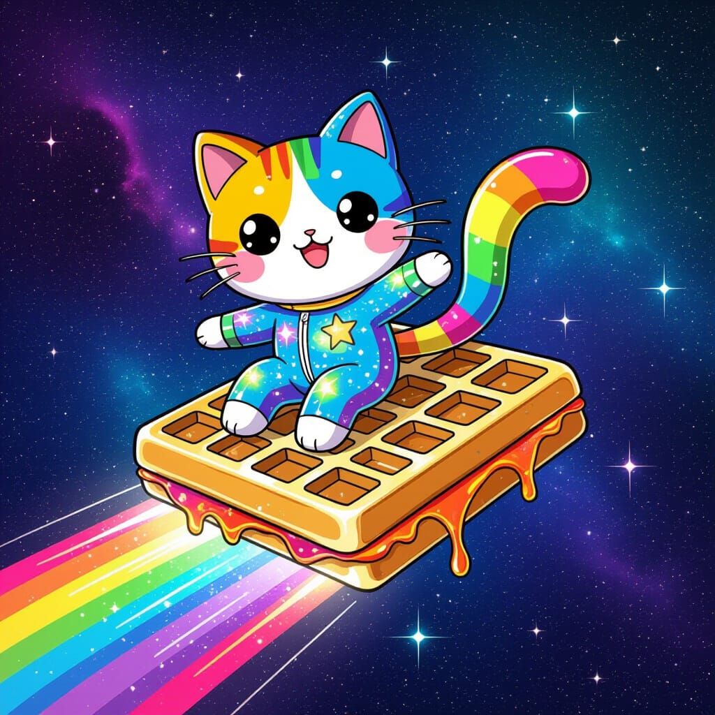 Rainbow Nyan Cat Rides Waffle Through Galaxy