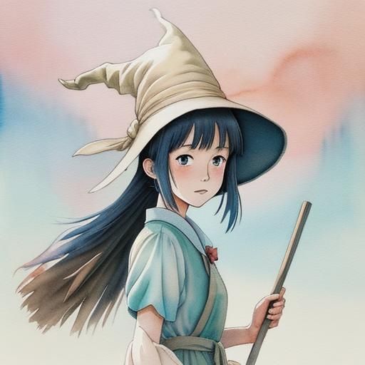 Kiki's Delivery Service in Ghibli Manga Style