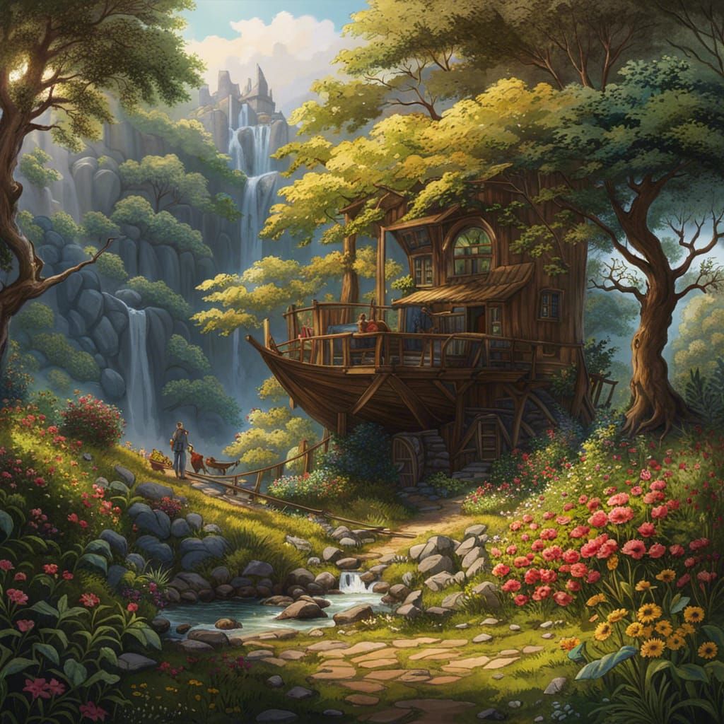 Colorful Hammock Scene in Watercolor Style