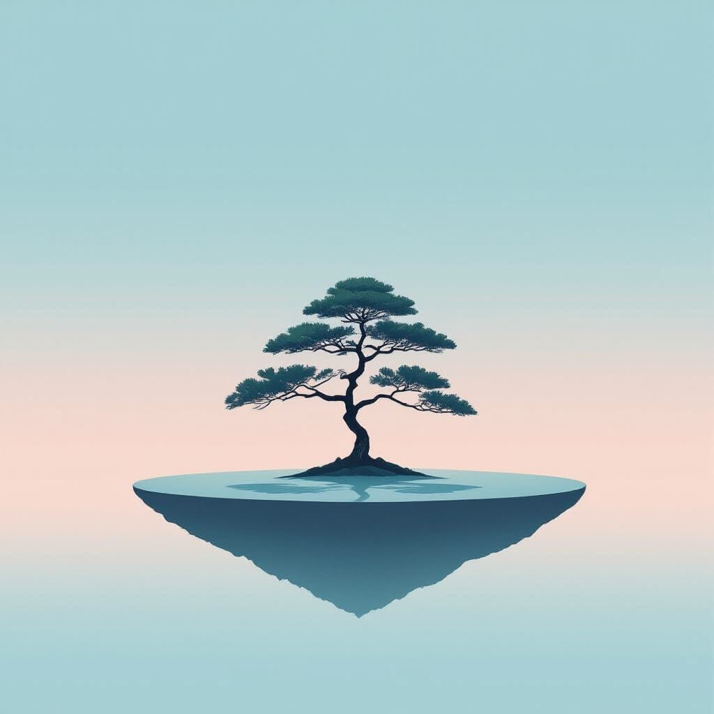 Minimalist Floating Island with Solitary Tree