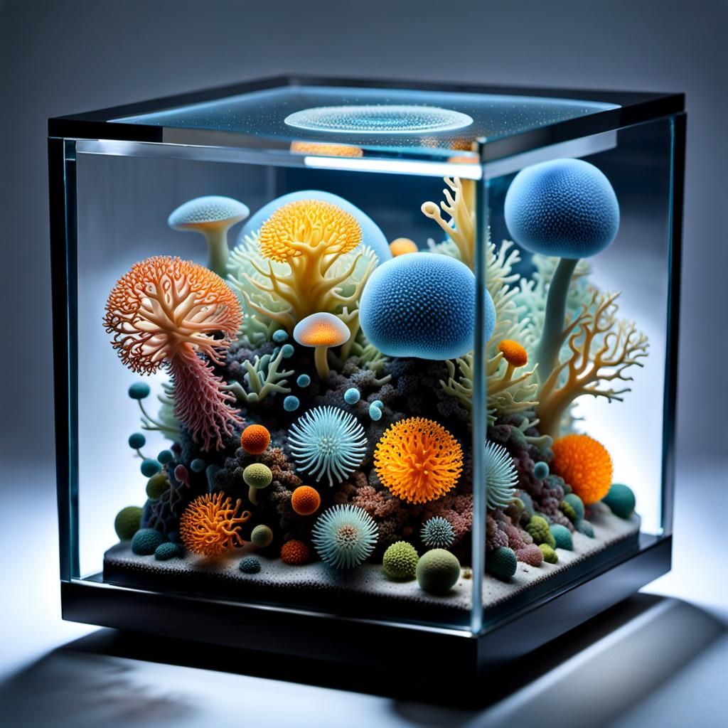 Miniature Amoeba Diorama in Glass Cube