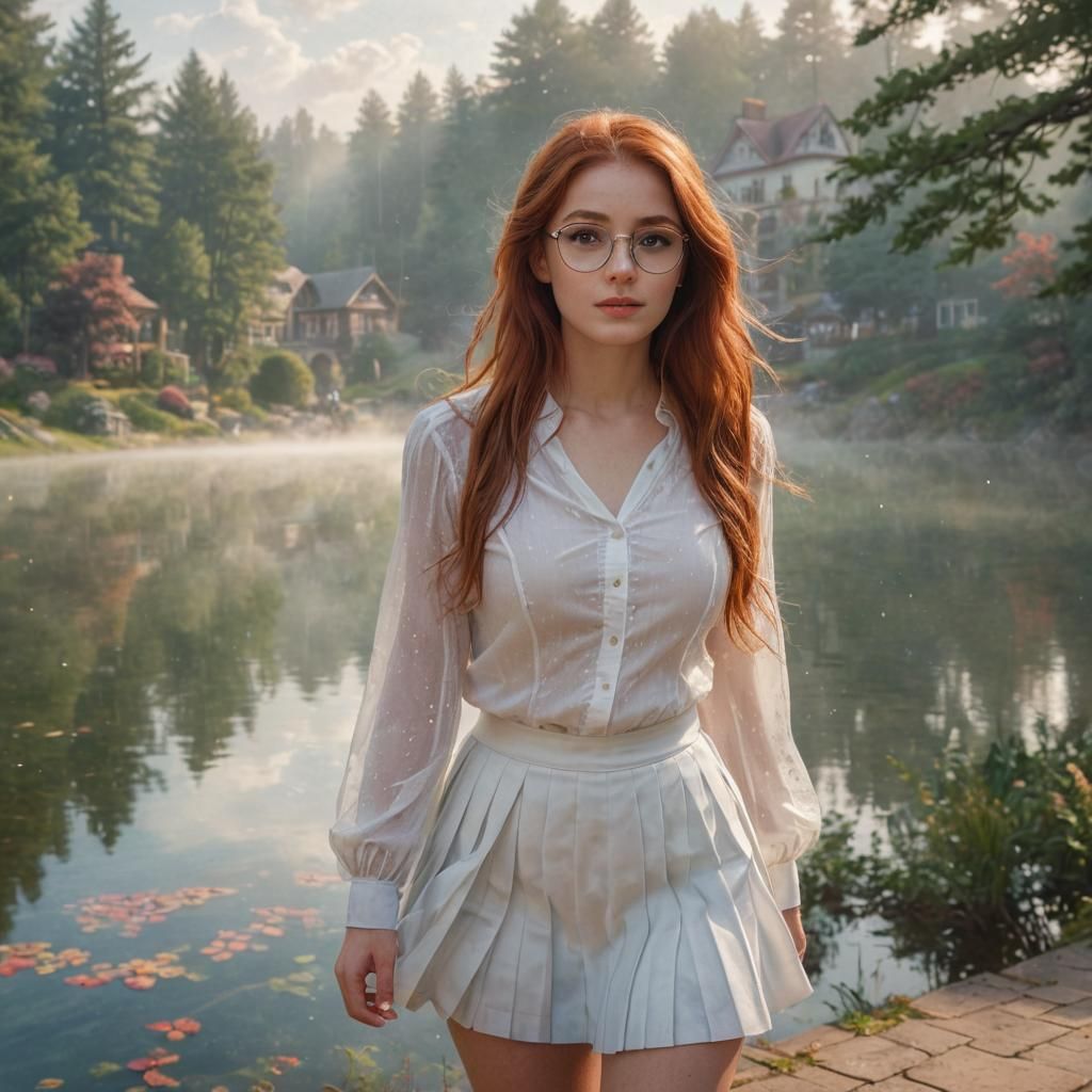 Redhead Walks to Class on Cloudy Morning as Ethereal Paintin...