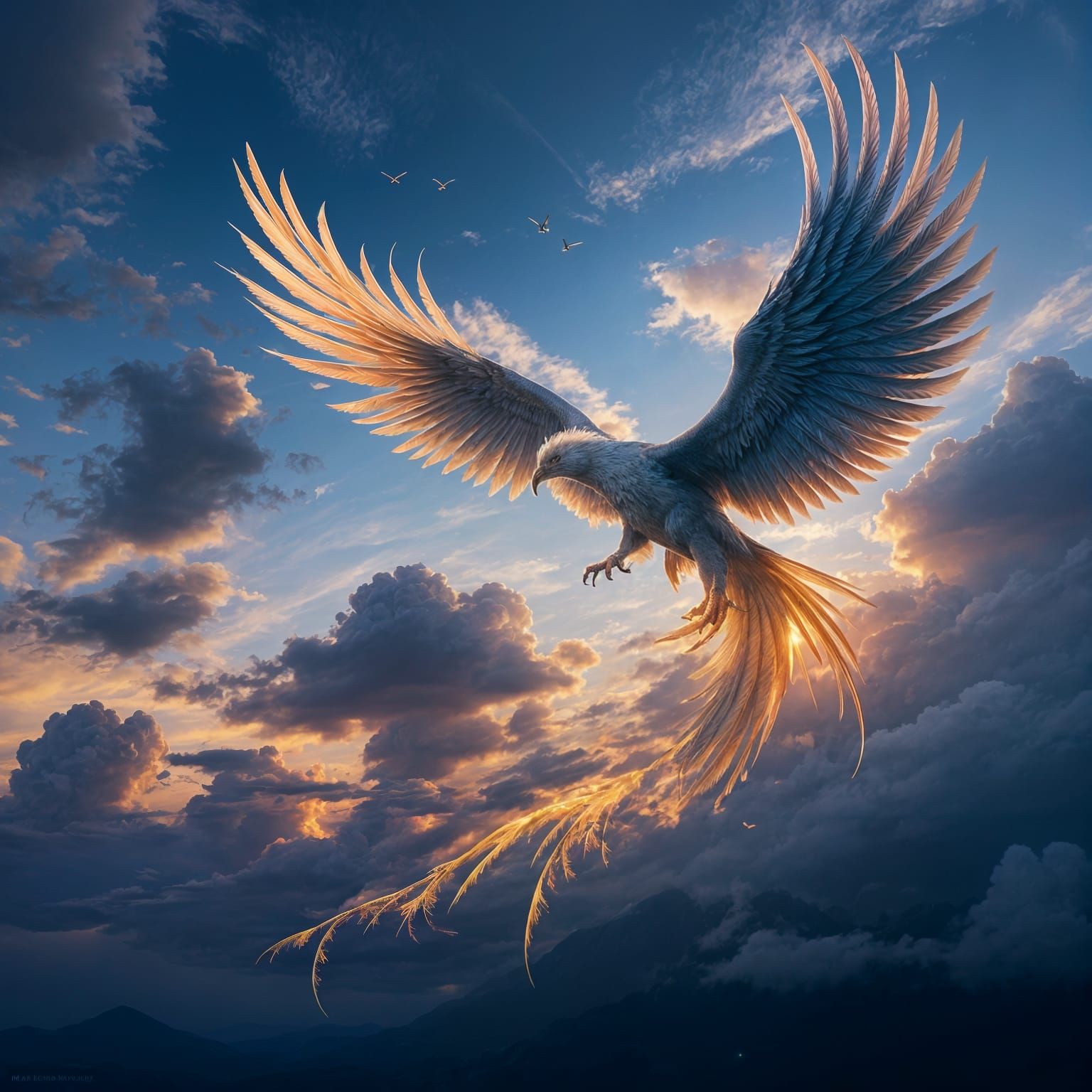 Phoenix Rising: Mythical Bird in Sunset Sky