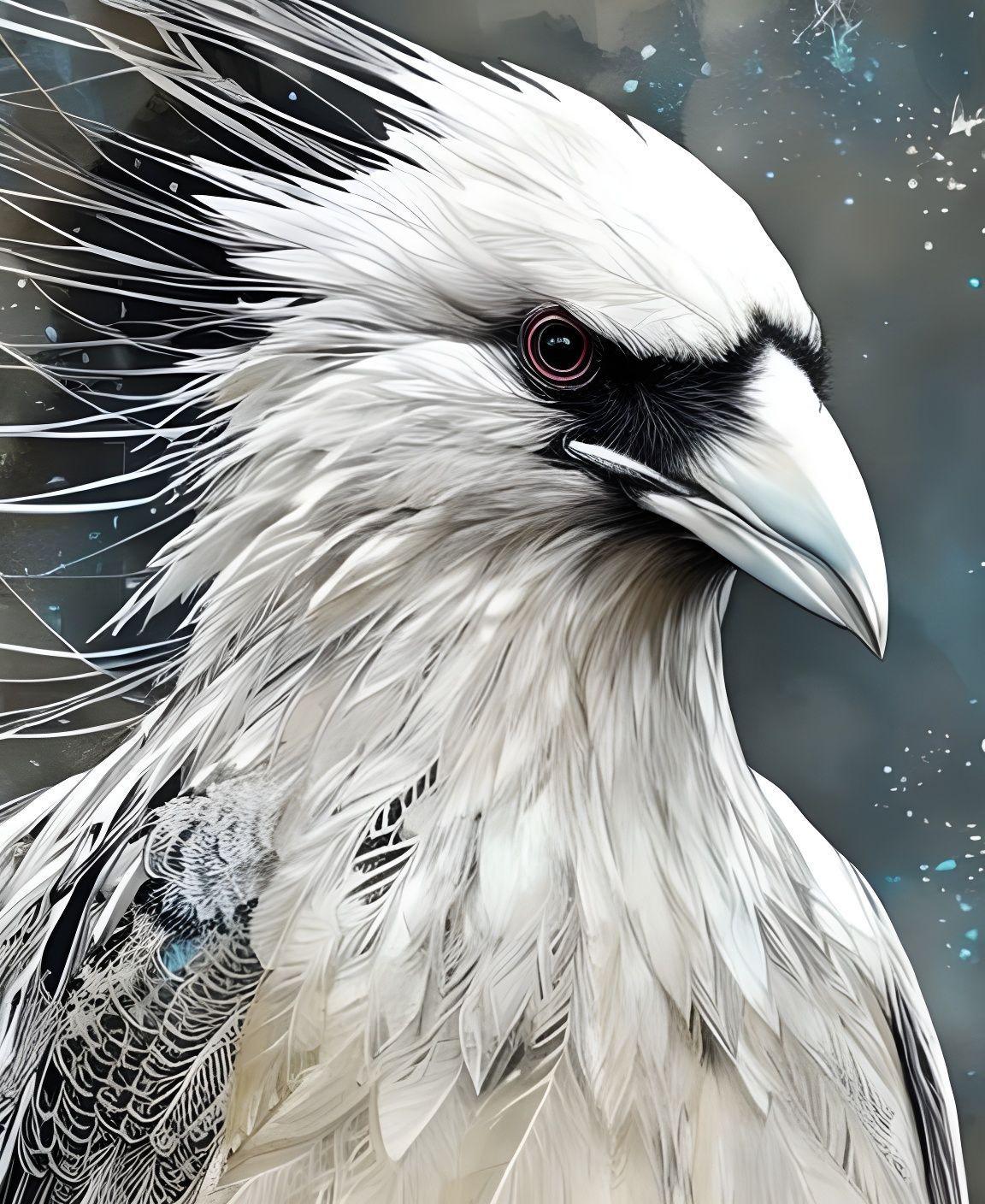 Intricate Portrait of a White Raven with Silver Outline