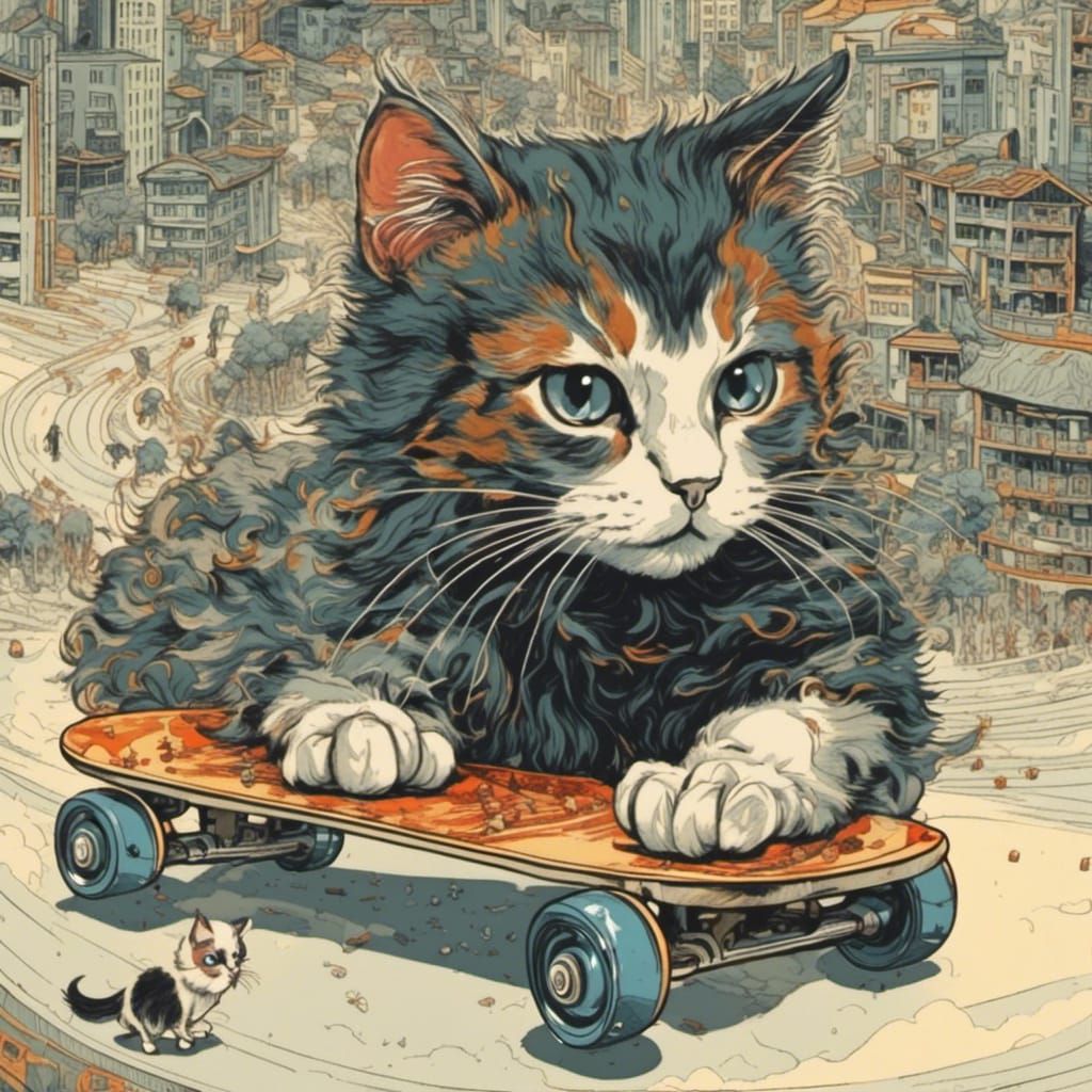 Dark Fantasy Cat on Roller Skates