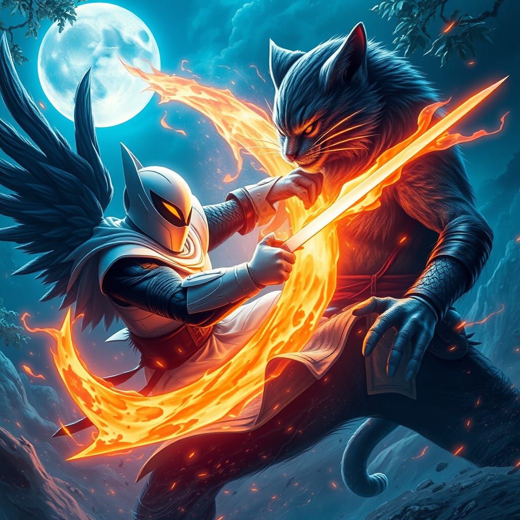 Moon Knight Battles Feline Judo Warrior in Neon-Lit Dreamsca...