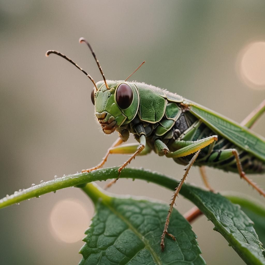 Cute Kawaii Grasshopper in Golden Hour Lighting