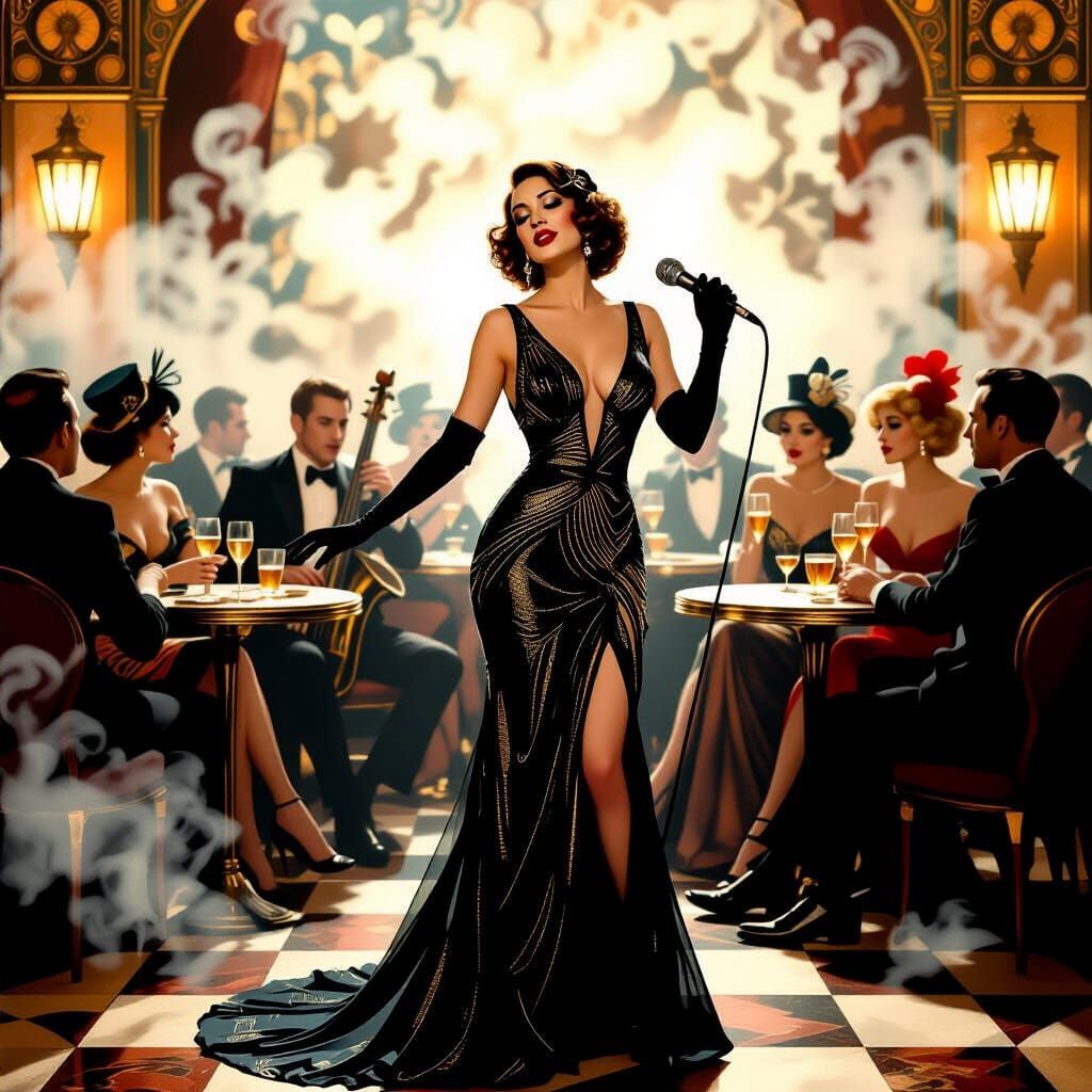 Jazz Singer Performs in Art Deco Klimt-Inspired Cafe