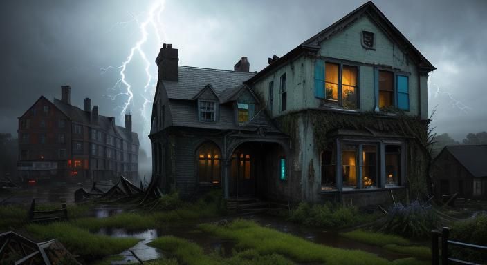 Dystopian Bed and Breakfast in Oil Painting