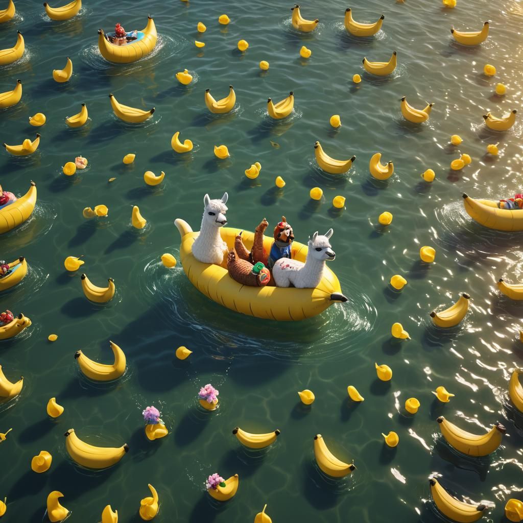 Llamas in Banana Float at Sunrise