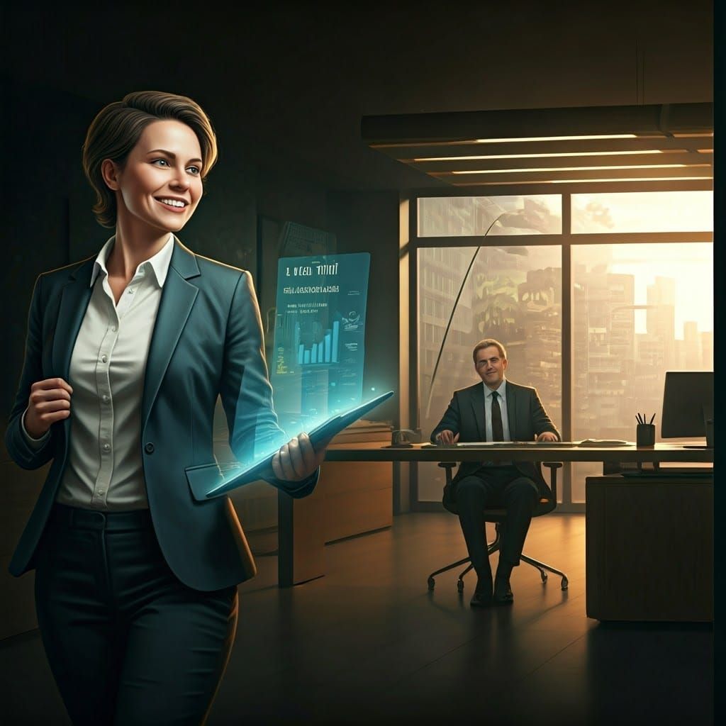 Victorious Businesswoman Celebrates Success in Digital Paint...