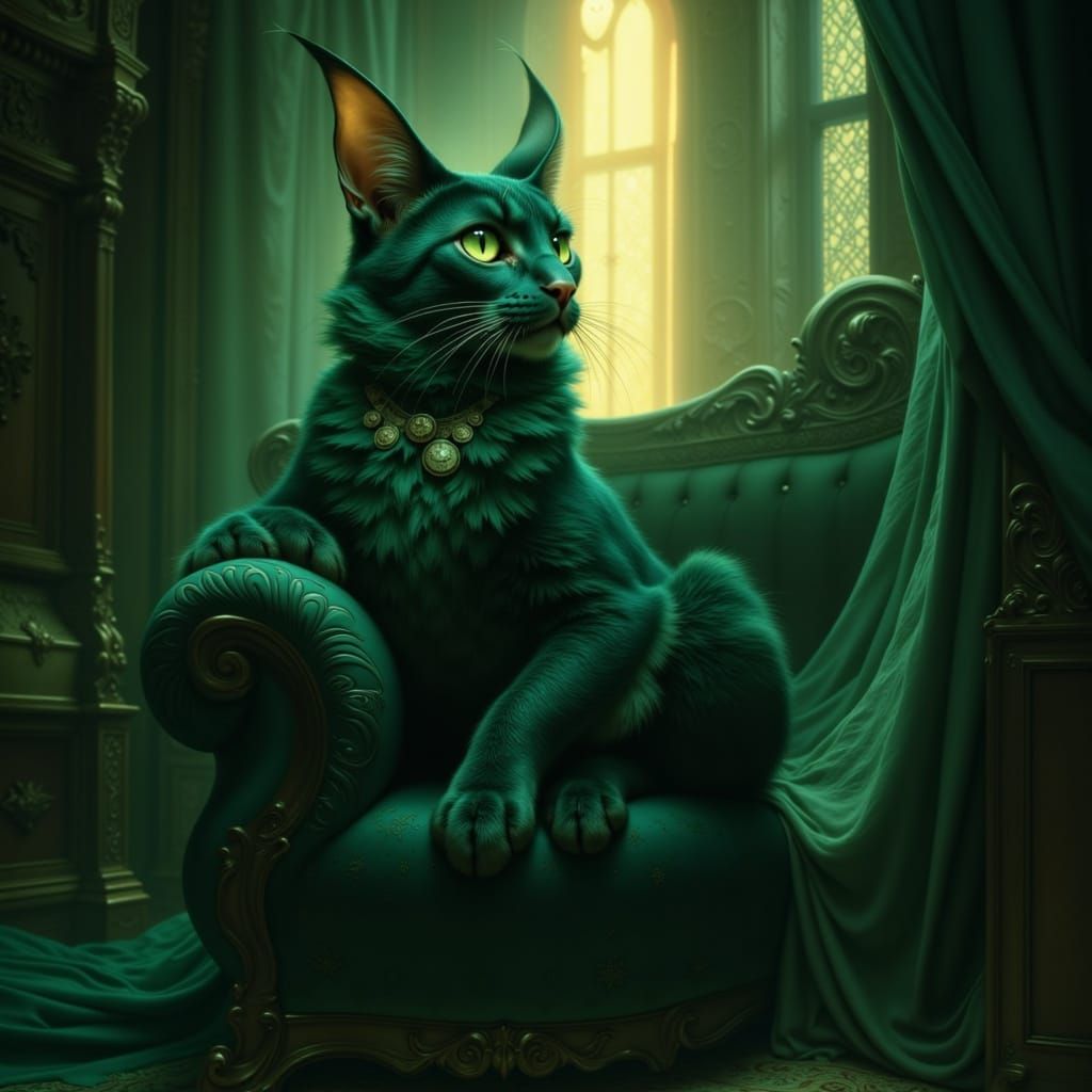 Regal Cat in Mystical Library Digital Matte Painting