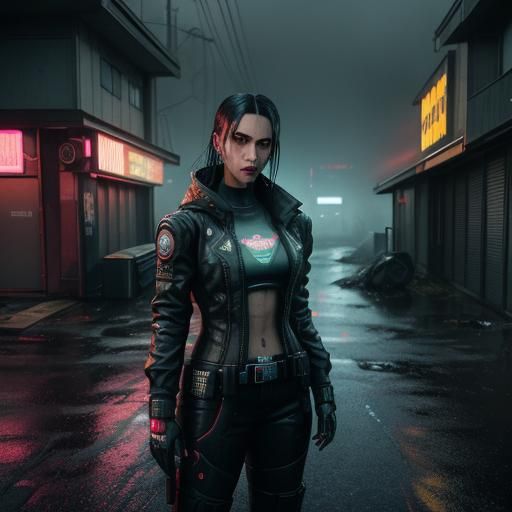 Cyberpunk 2099: Determined Woman Guarding Her Home