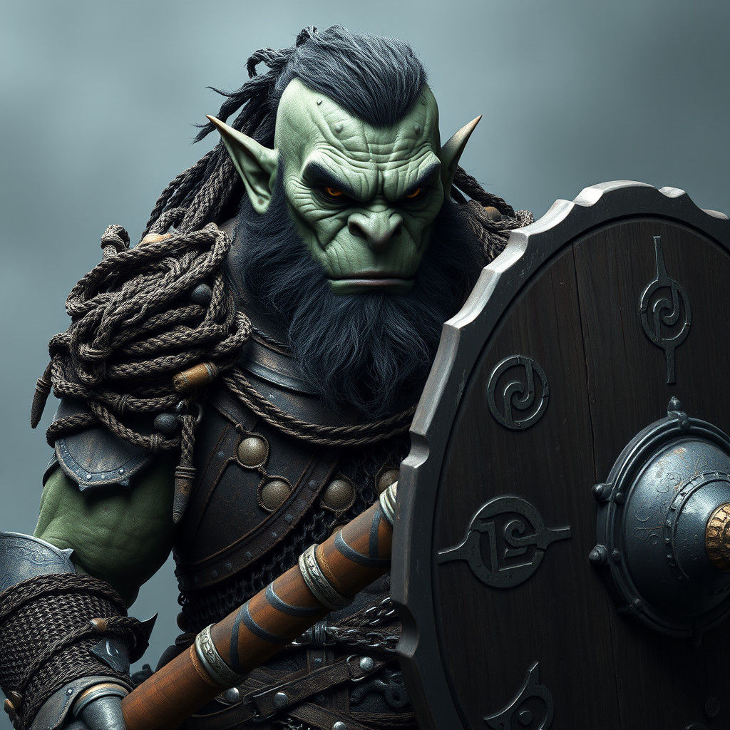 Fierce Orc Warrior Priest in Matte Painting Style