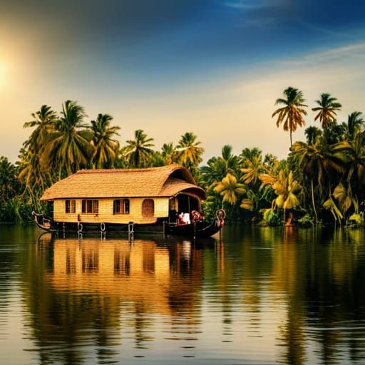 Kerala Backwaters Houseboats in Detailed Matte Painting