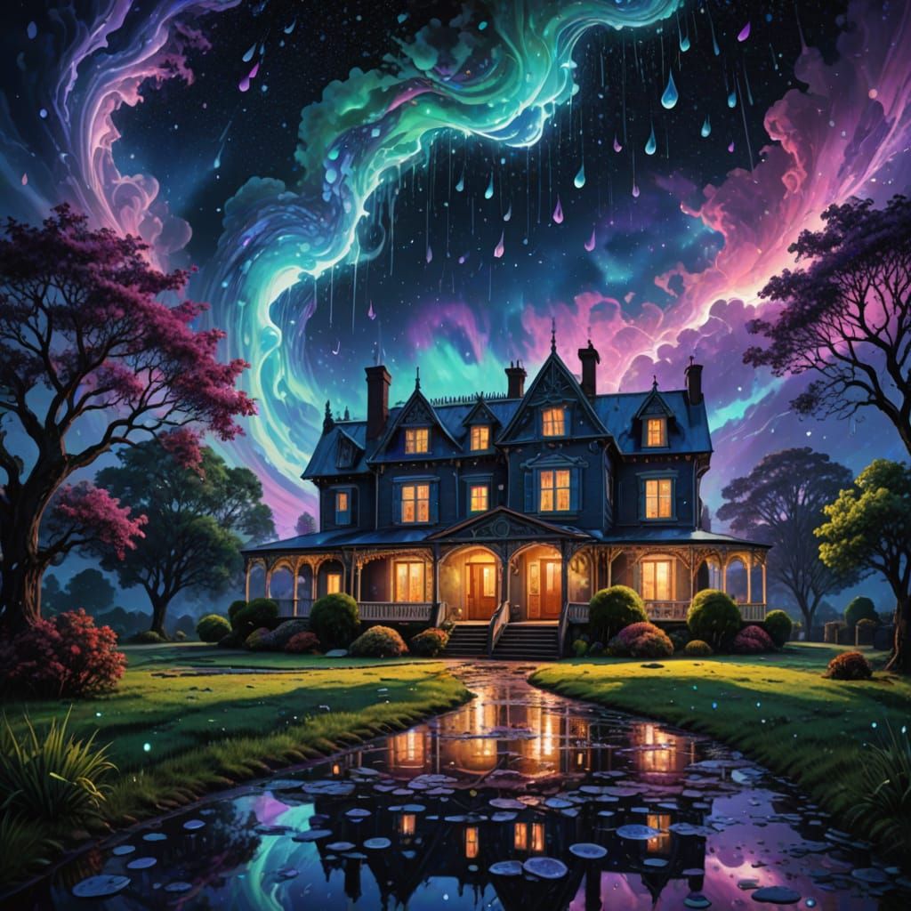 Cosmic Mansion Under Astral Rain