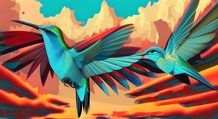 Turquoise Hummingbird in Futuristic Southwestern Setting