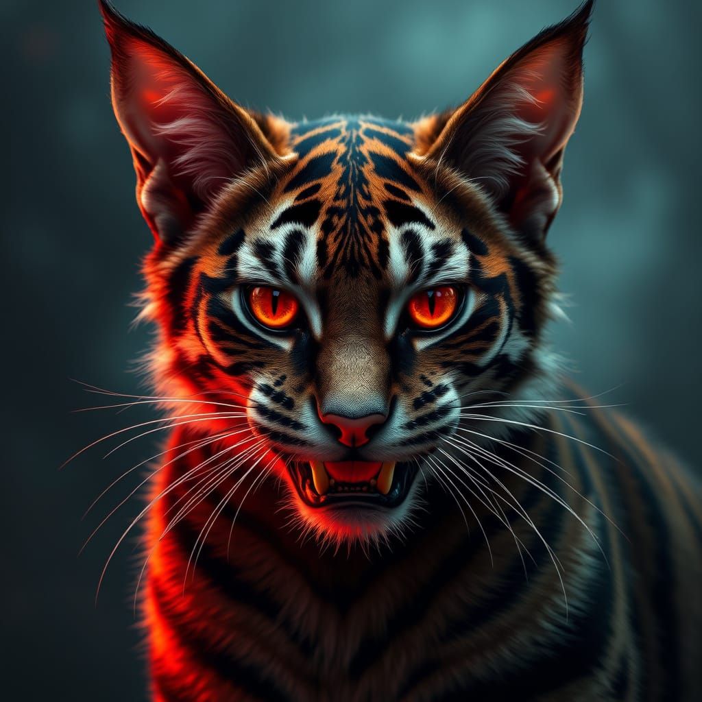 Vampire Tiger Cat: Ultra-Realistic 8k Rendering