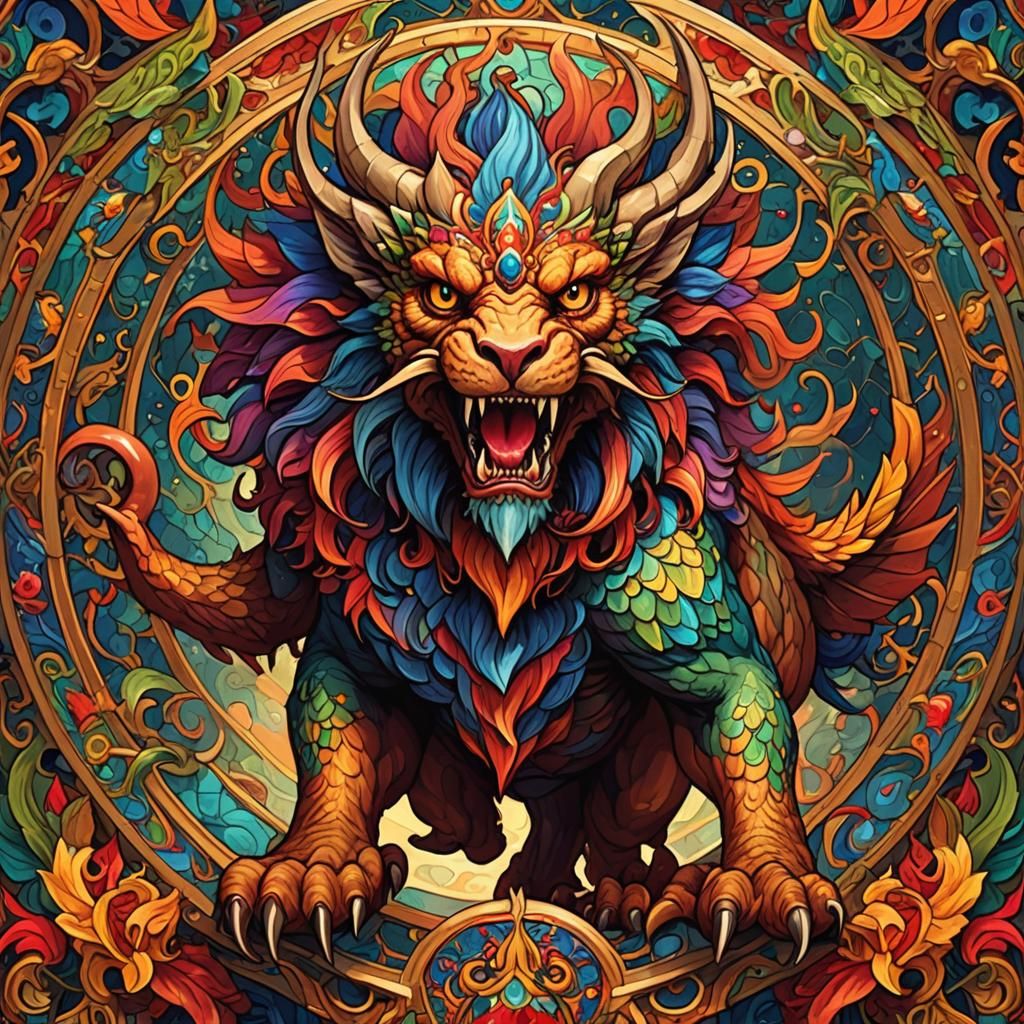 Kaleidoscopic Mythological Creature: Griffin, Manticore, Dra...