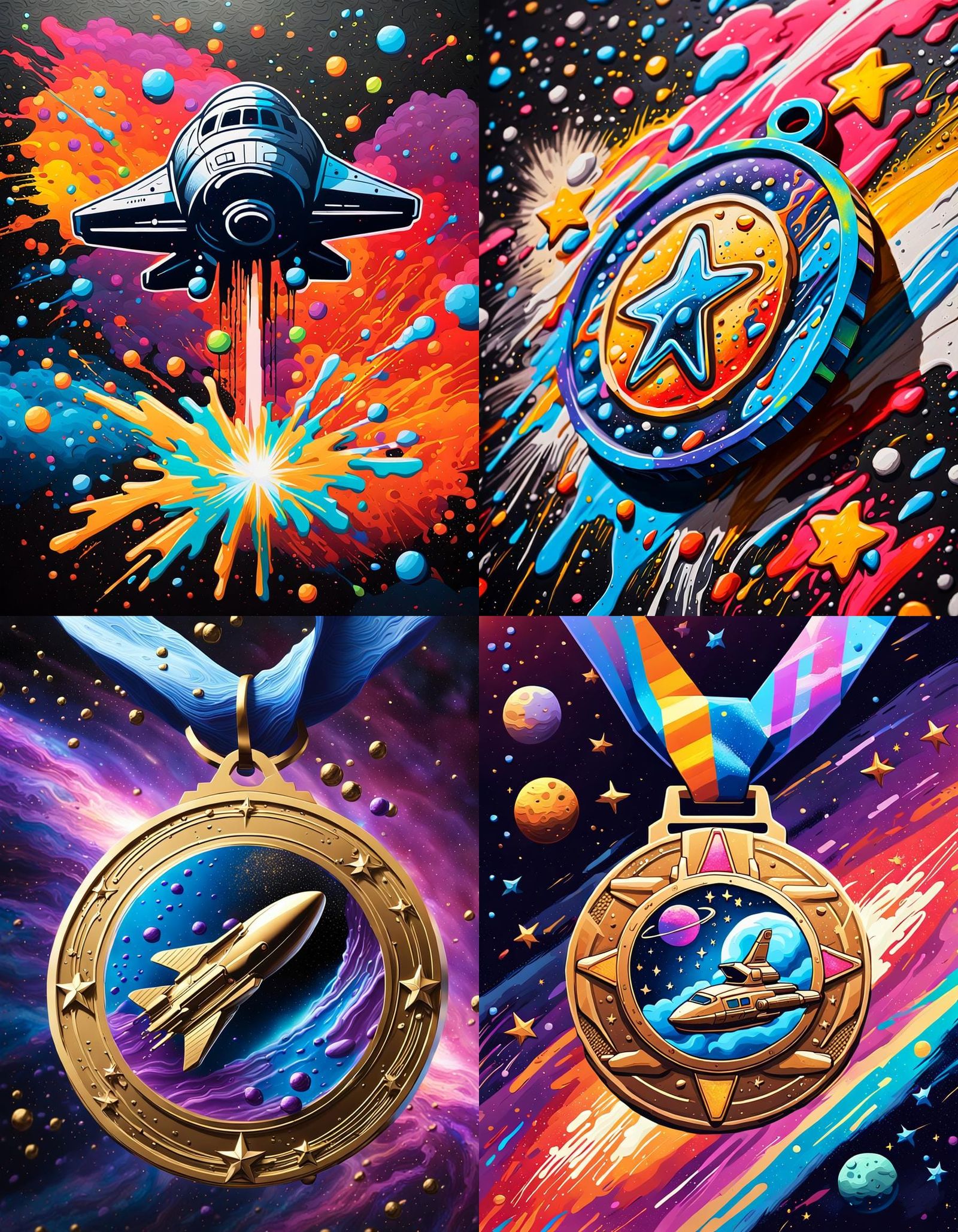 Starship Medal in Space: Graffiti Art Style