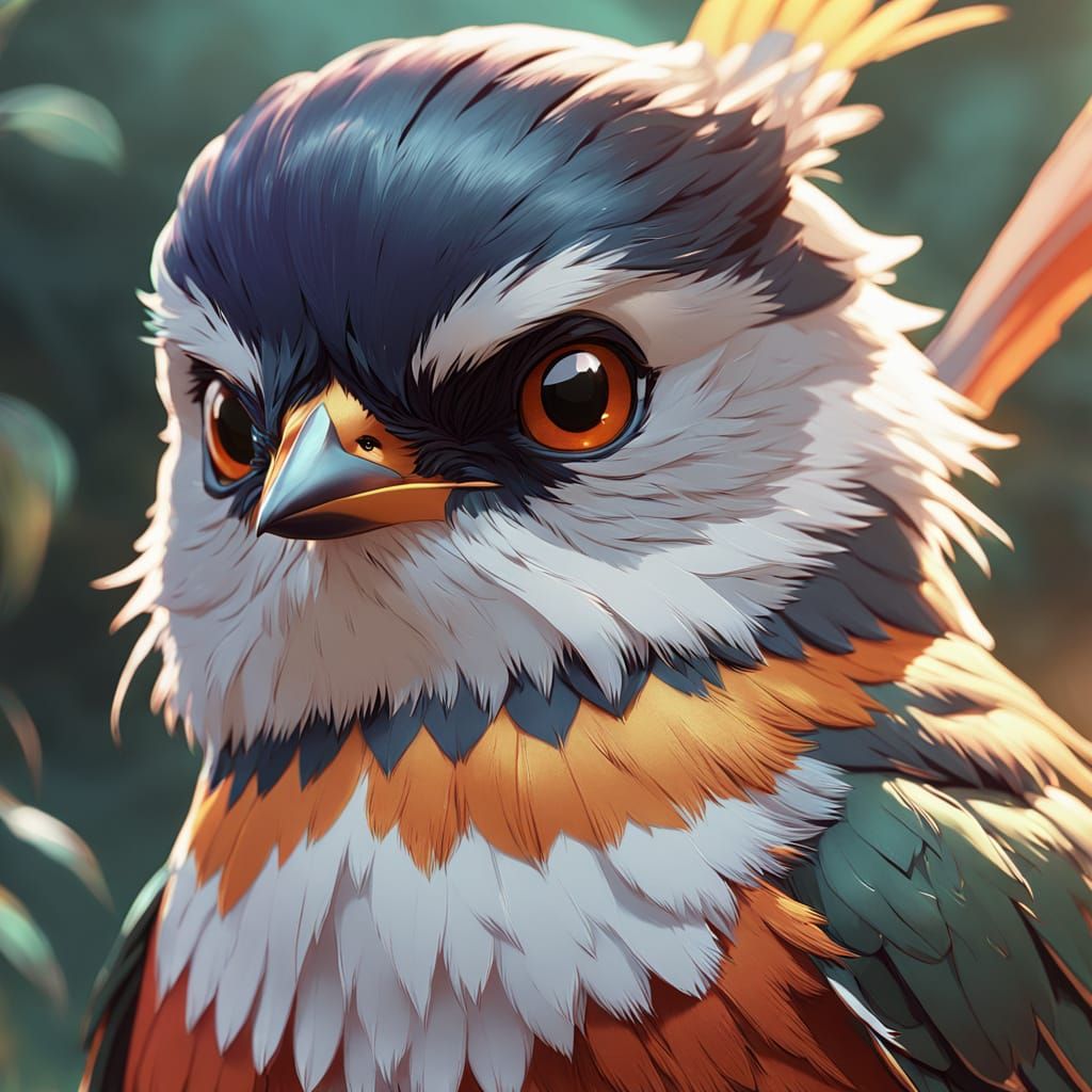 Proud Robin Admiring Plumage in 3D Anime Style