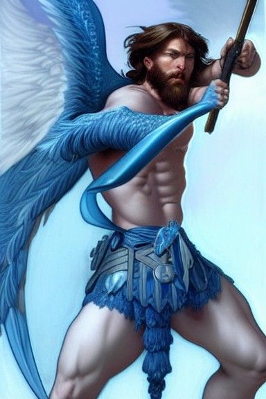 Warrior Angel in Blue, Detailed Artstation Style