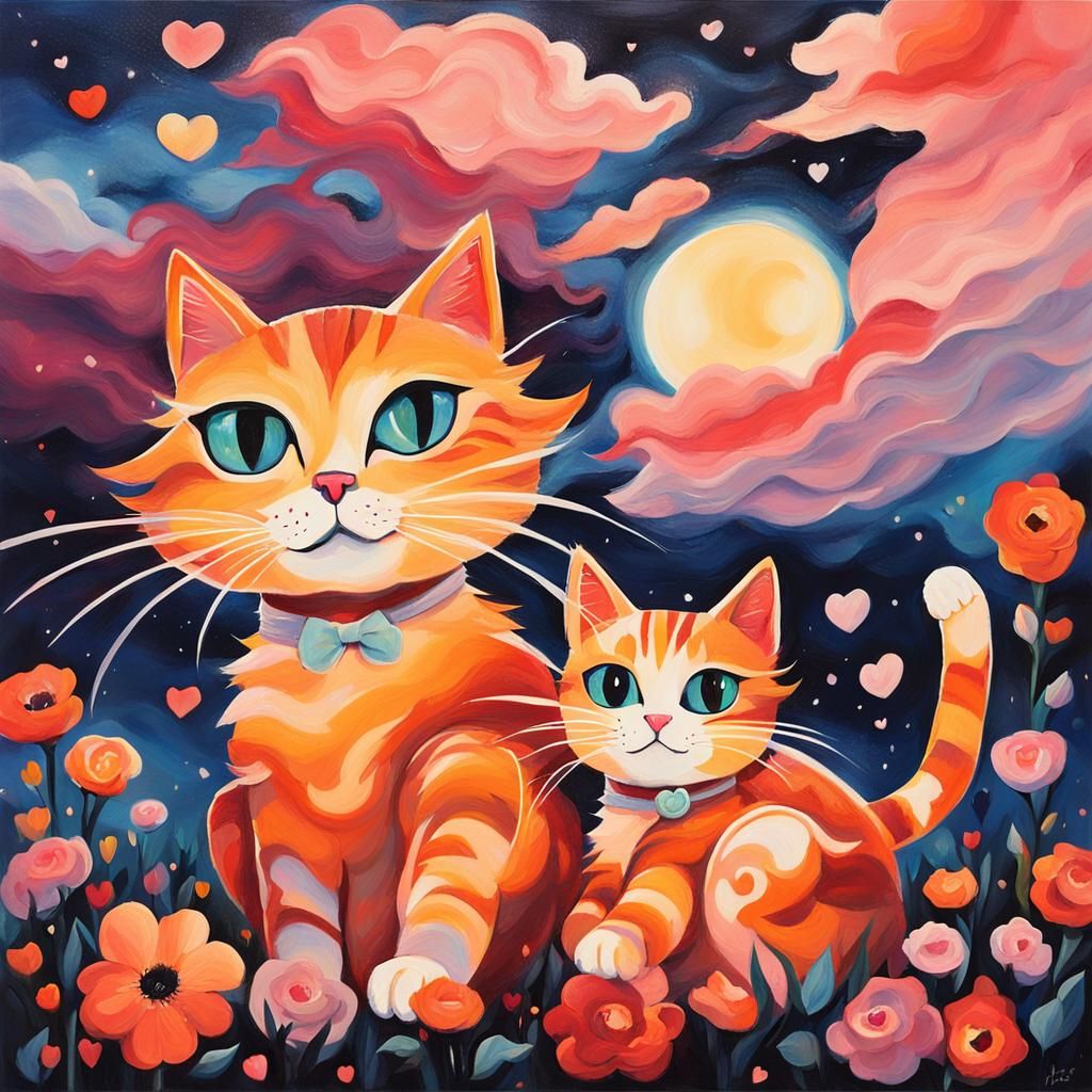 Cat mom and her little kitten