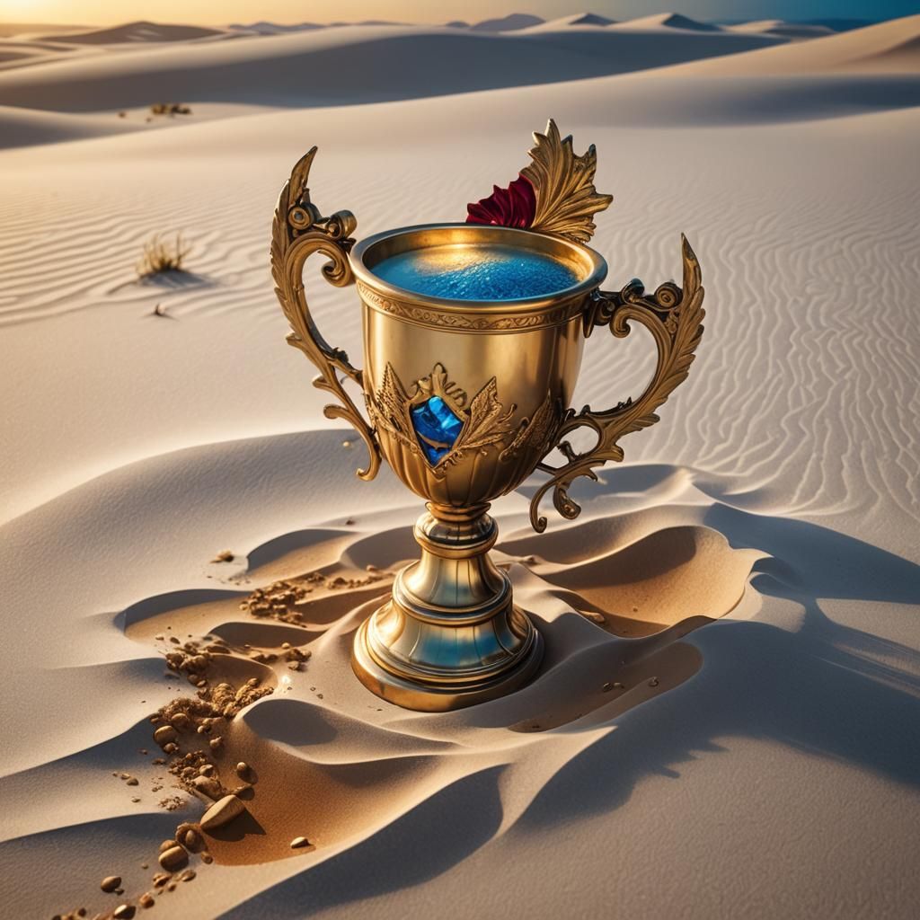 Golden Trophy on White Sands: Fantasy Concept Art