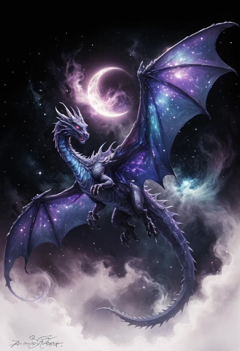Cybernetic Space Dragon in Starry Nebula