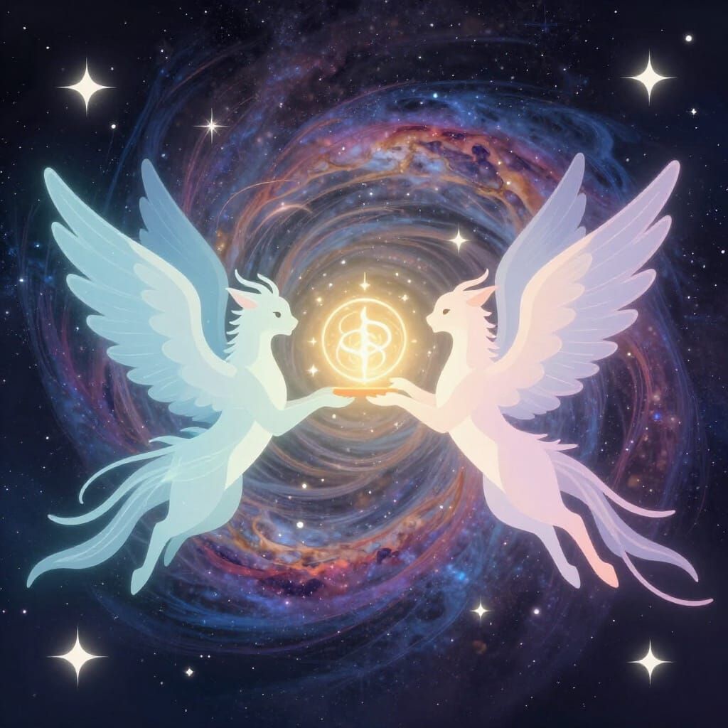 A pair of ethereal winged creatures