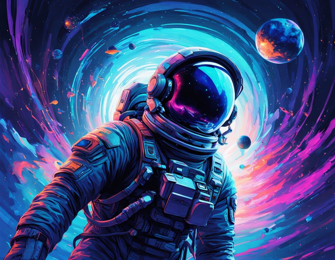 Surreal Astronaut in Zero Gravity, Vibrant Digital Painting