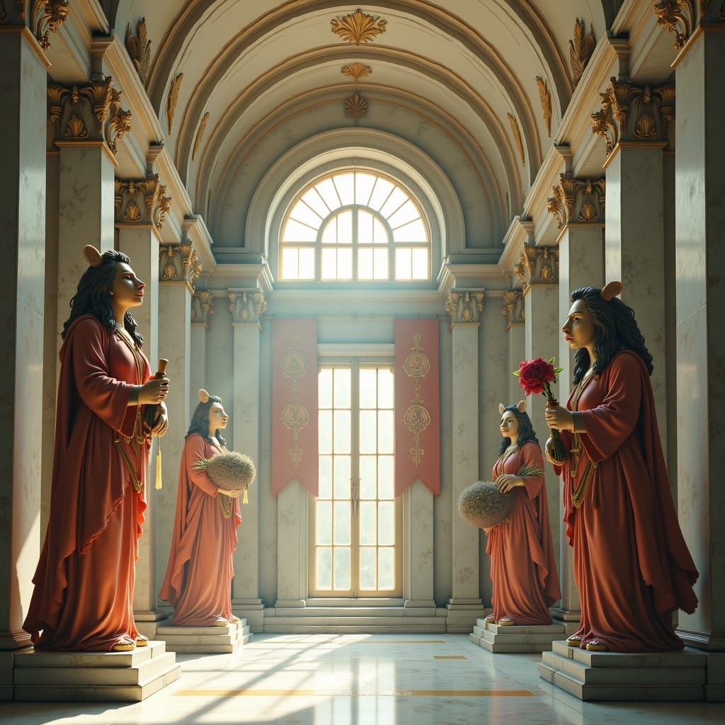 Majestic Marble Hall with Living Statues