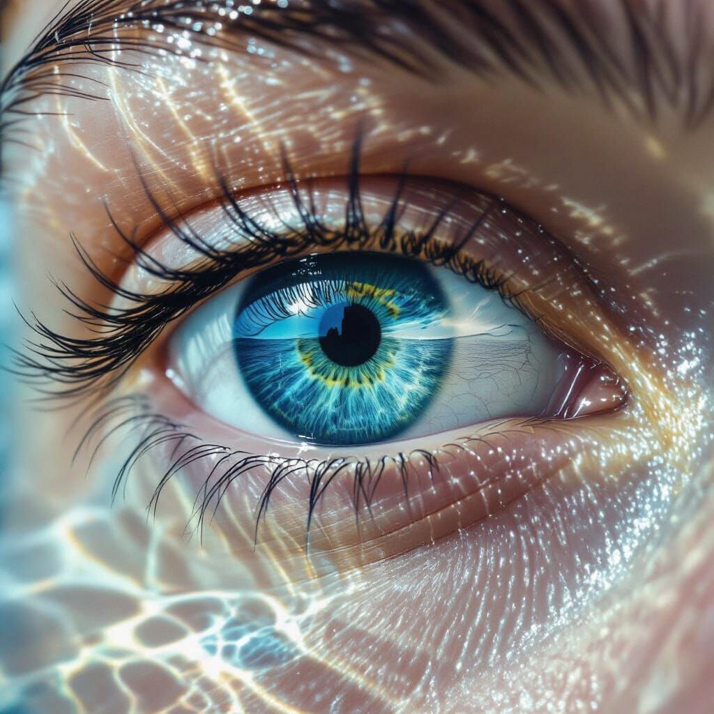 Hyperrealistic Eye Reflecting the Ocean