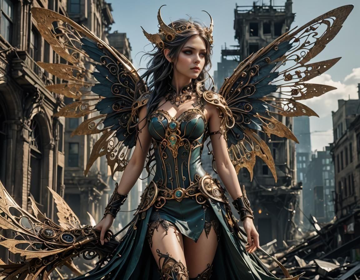 Dystopian Elemental Pixie with Mechanical Wings