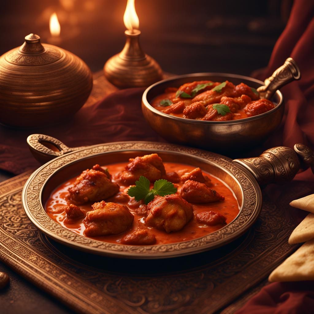 Chicken Tikka Masala and Naan in Detailed Matte Painting