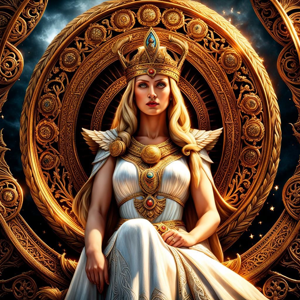Frigg (Frigg): The queen of the Aesir, wife of Odin, and the goddess of marriage, motherhood, and domesticity.