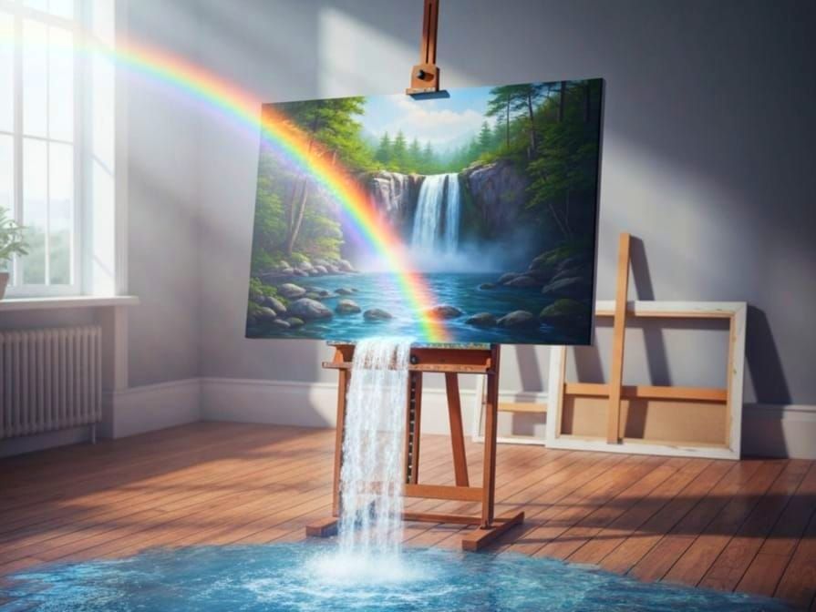 Painting Comes Alive: Rainbow Waterfall Floods Studio
