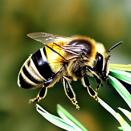 Fuzzy Honey Bee on Woman's Head