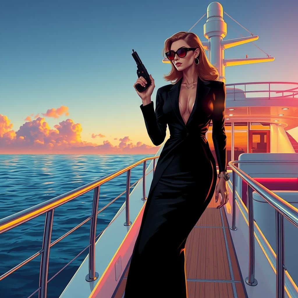 Elegant Spy on Yacht in Futuristic Style