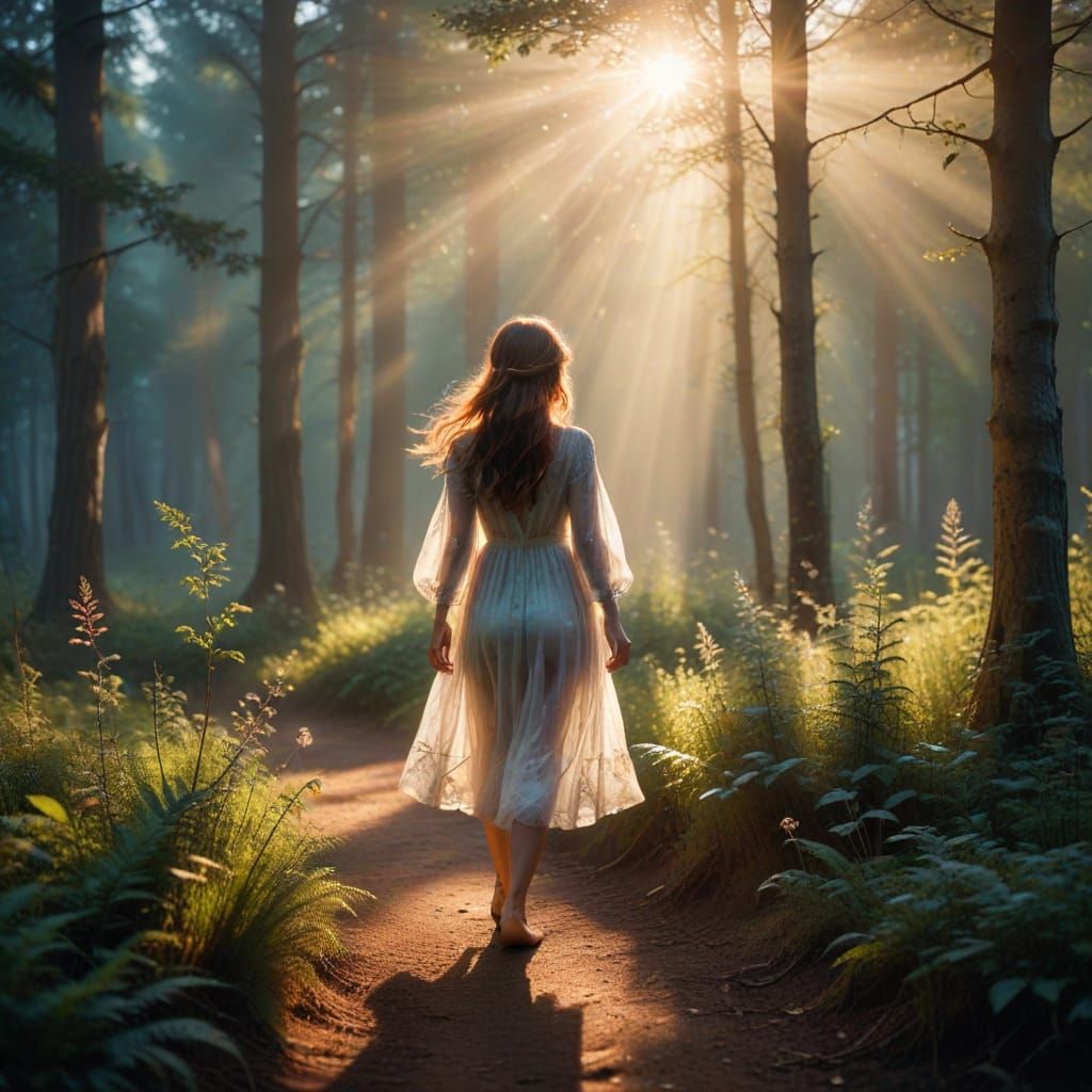 Ethereal Forest Figure in Golden Hour