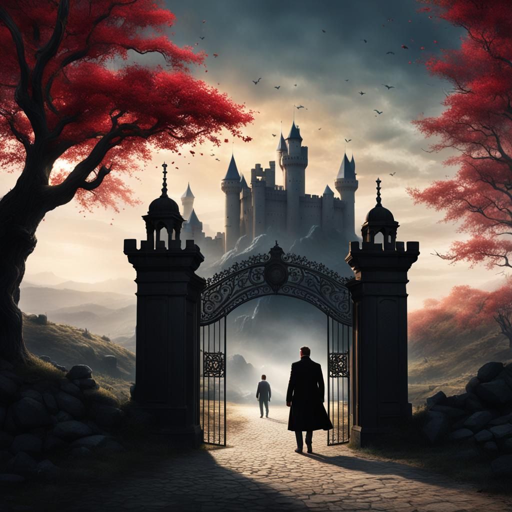 Mysterious Man Before Castle Gate: Cinematic Matte Painting