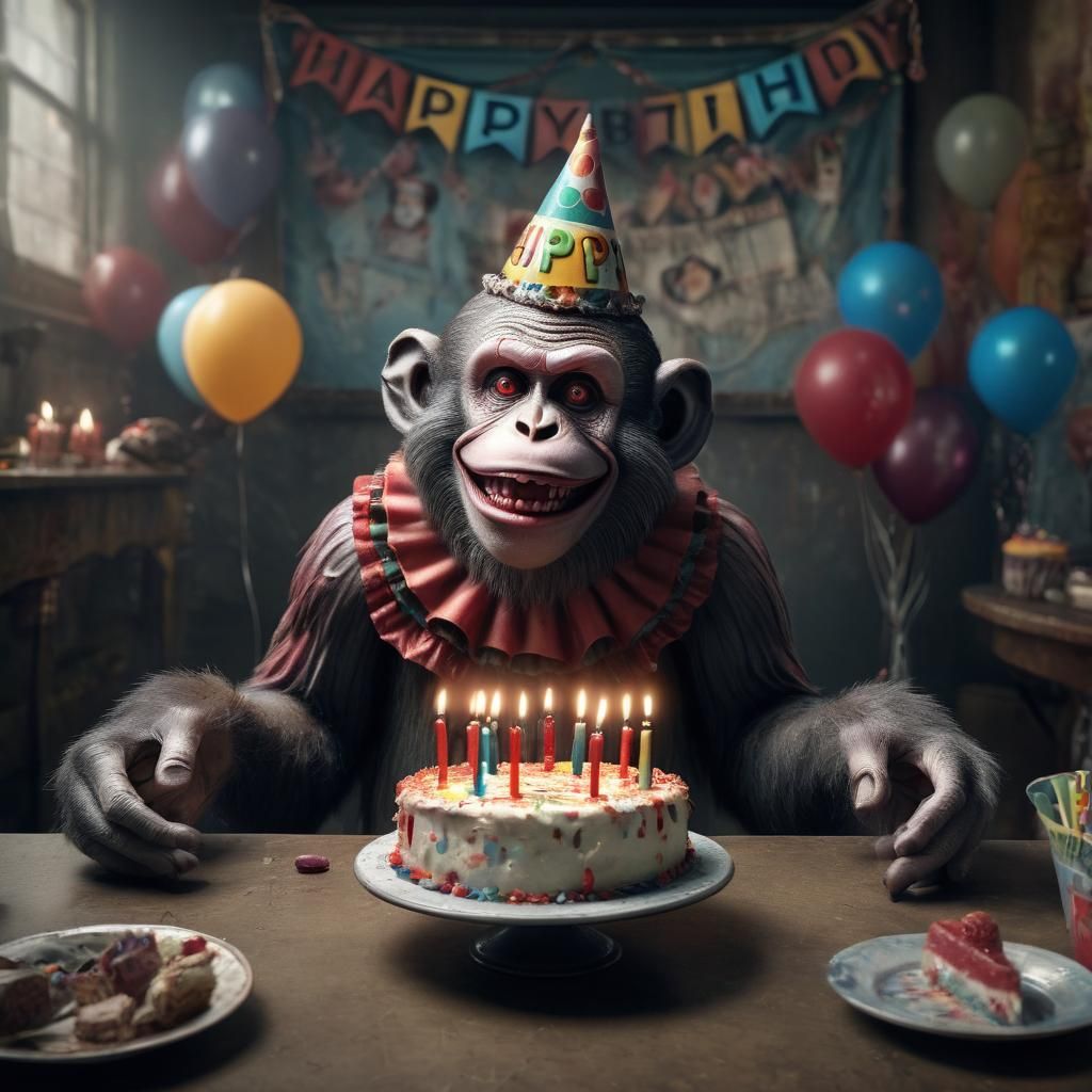 Zombie Monkey Clown Celebrates Birthday: Digital Painting