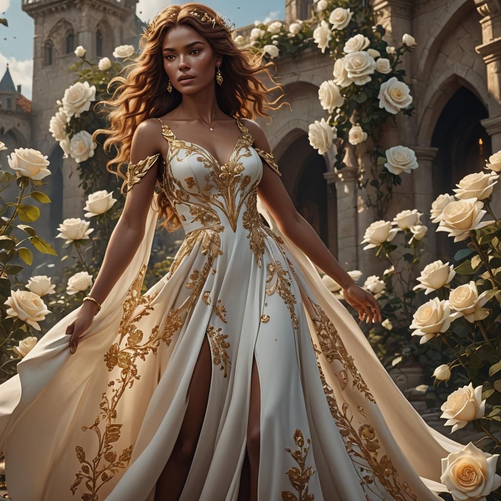 Woman with Roses and Golden Accents