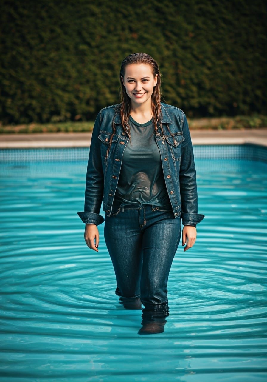 Joyful Woman Swimming in Sun-Kissed Pool