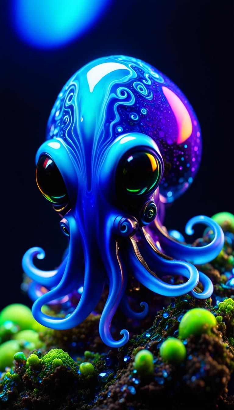 Ultraviolet Chibi Squid Portrait in Sci-Fi Style