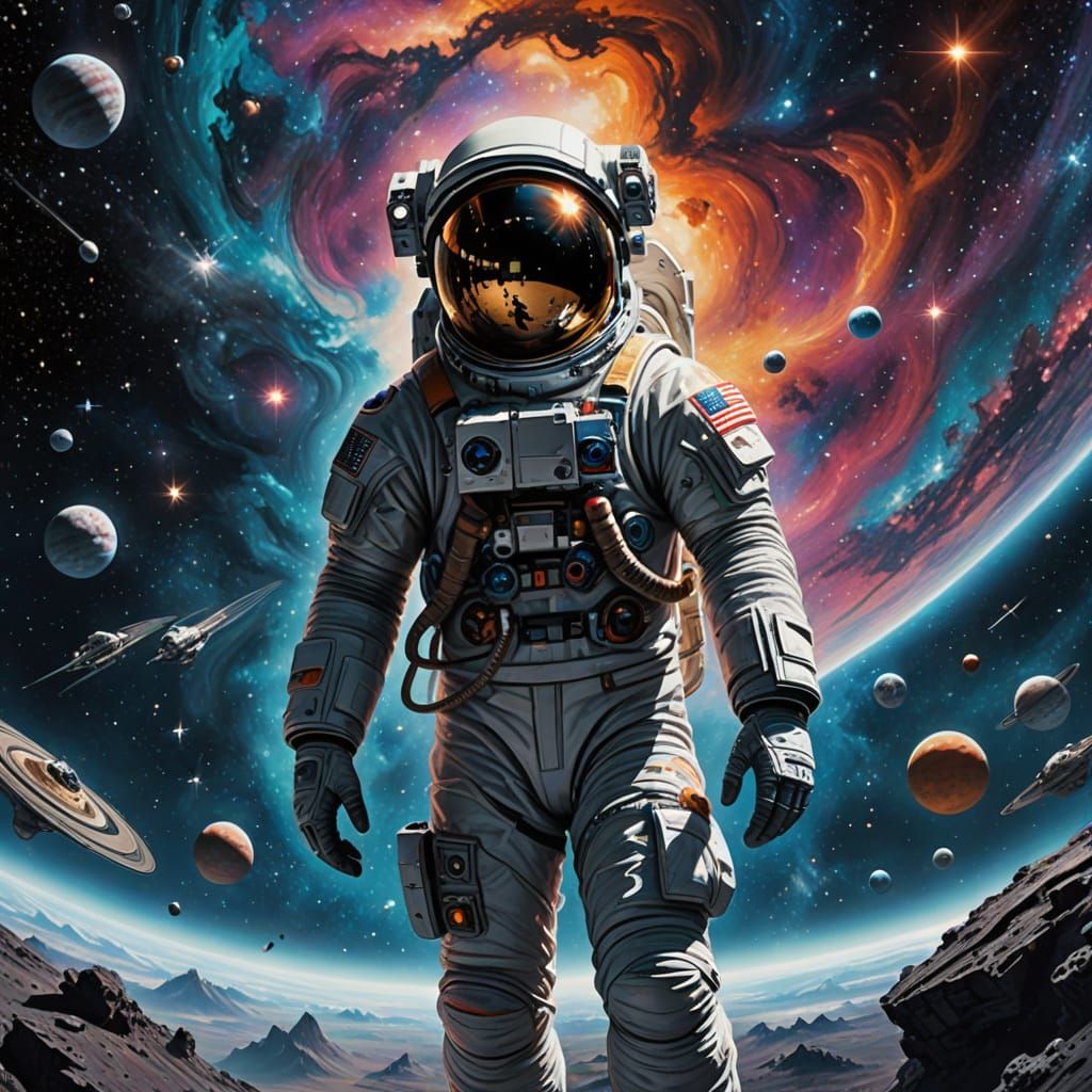 Astronaut Drifting Through Space in Hyperdetailed 3D Digital...