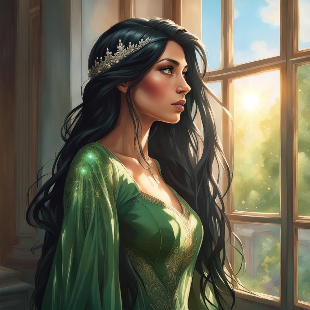 Beautiful Woman with Long Hair, Digital Art